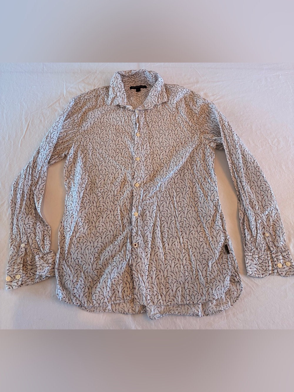 John Varvatos White Button-Down Shirt with Floral Pattern